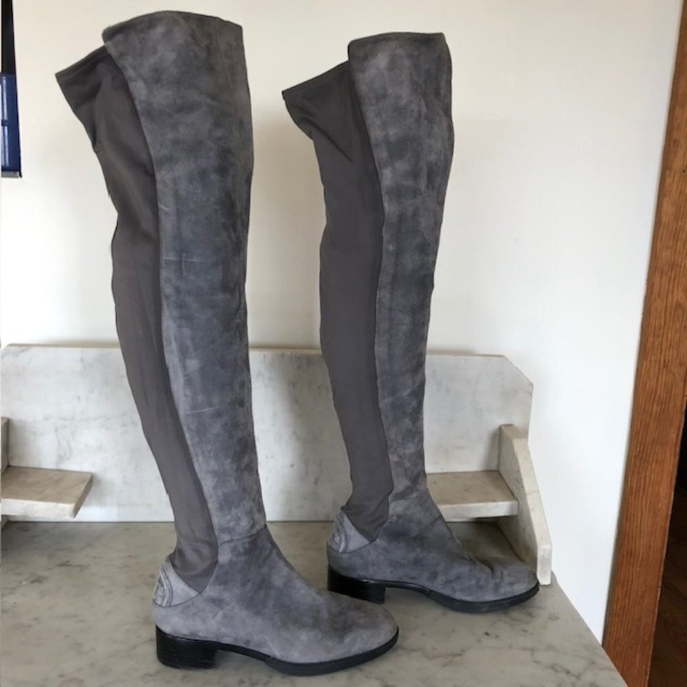 TORY BURCH Caitlin Over Knee Gray Elastic Stretch Suede Boot 6M - Picture 6 of 17